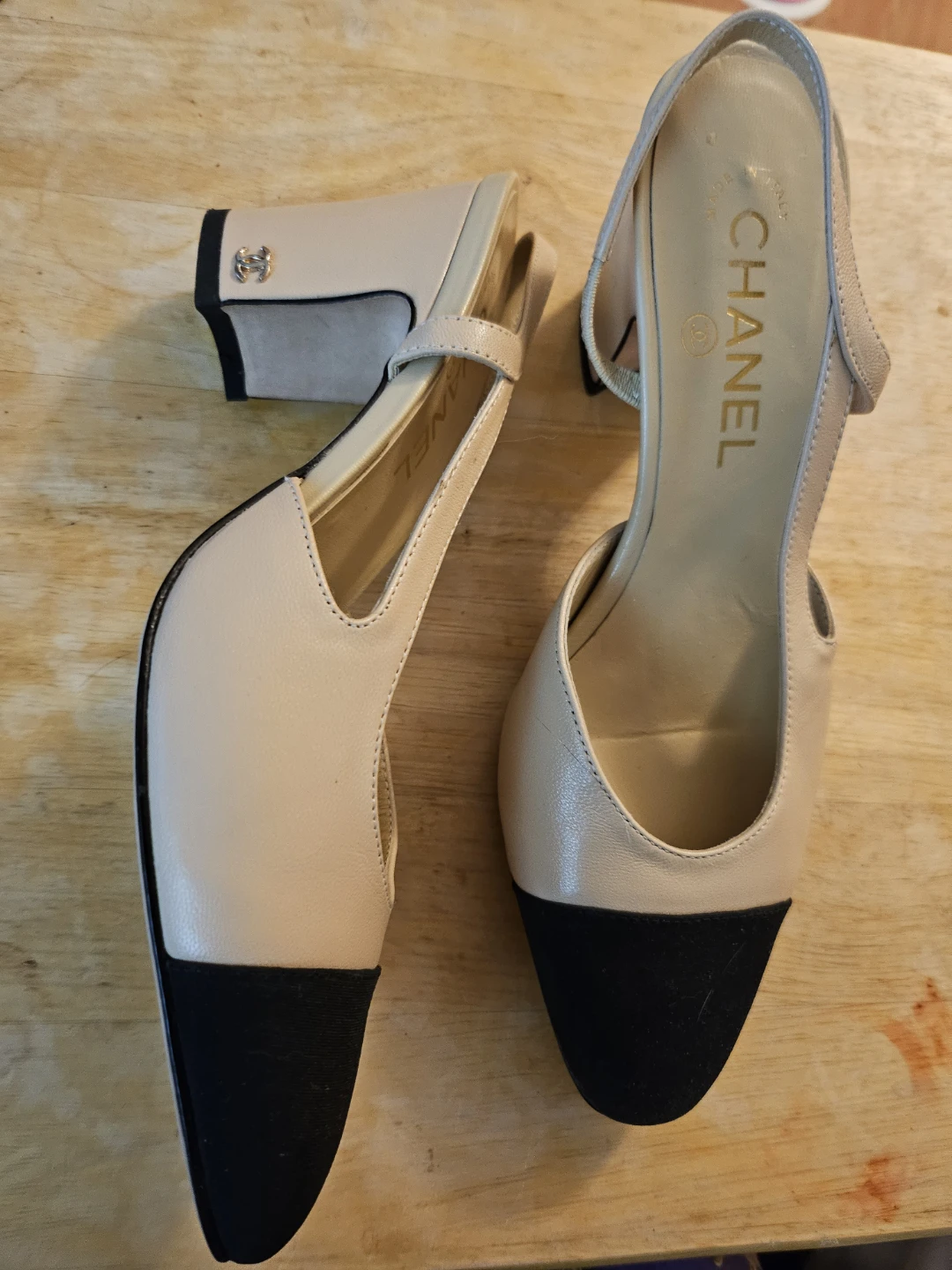 Chanel Slingback Heels - Beige/Black - photo 2