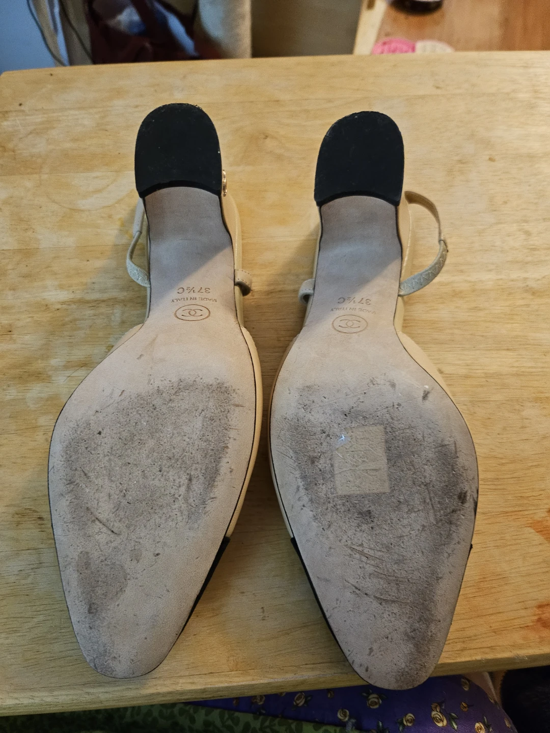 Chanel Slingback Heels - Beige/Black - photo 3