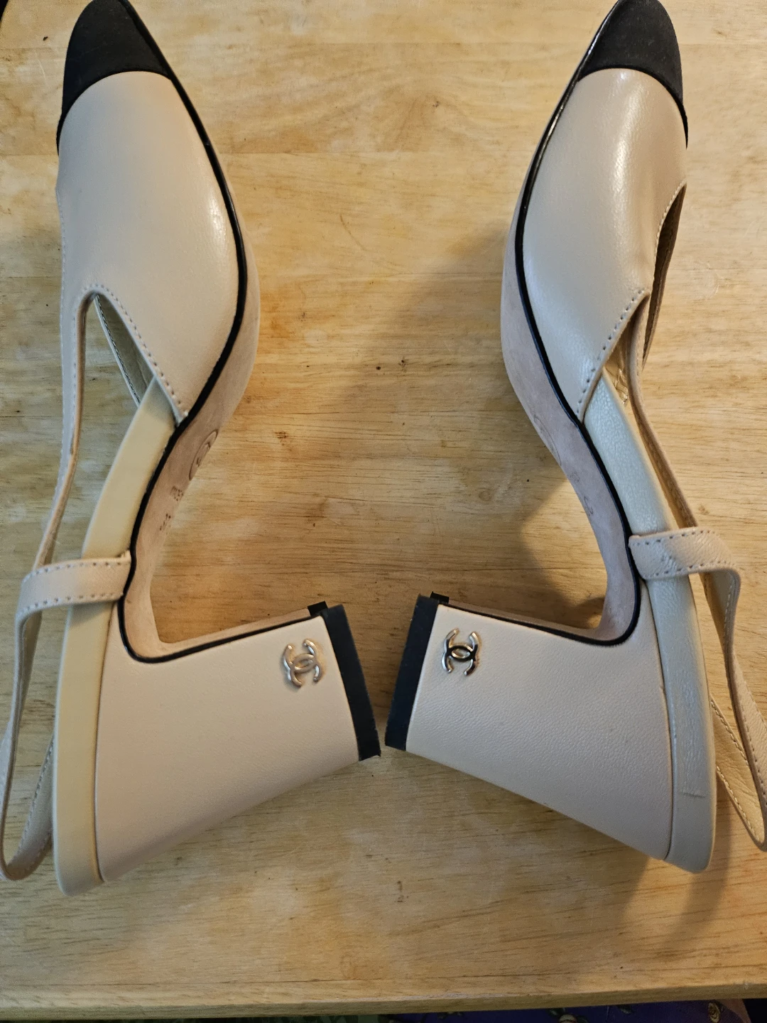 Chanel Slingback Heels - Beige/Black - photo 4