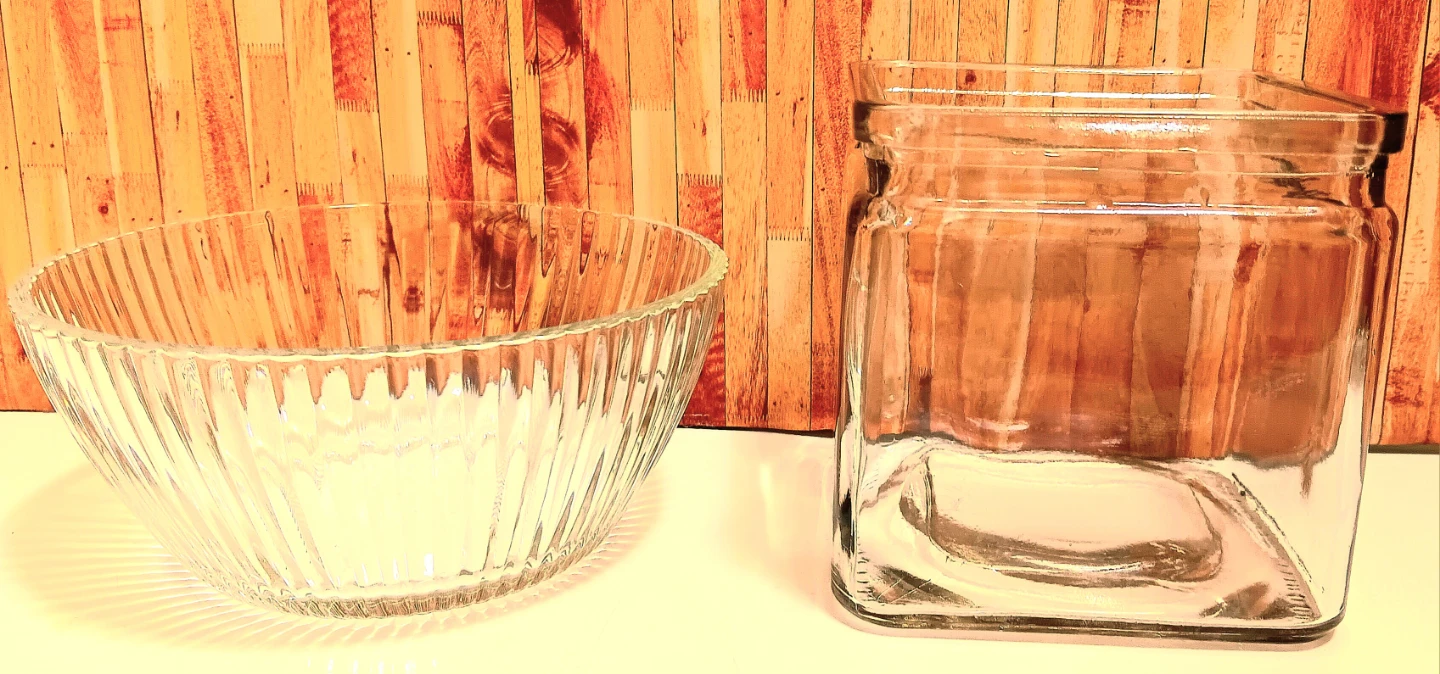🍬💐🐟Glass Bowl and Square Glass Jar Set🐟💐🍬