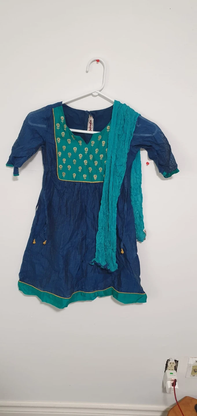 Fabindia Silk Blend Kurti Set Teal Blue 4-6 Years