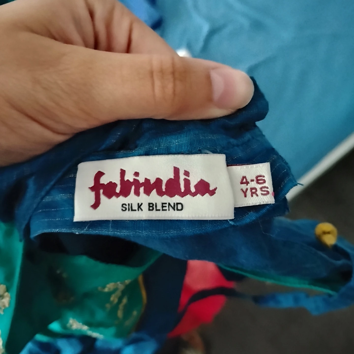 Fabindia Silk Blend Kurti Set Teal Blue 4-6 Years - photo 2