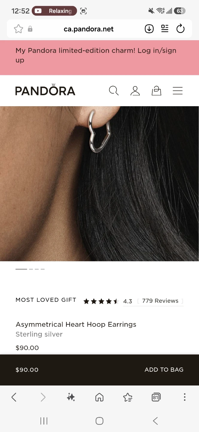 Pandora Asymmetrical Heart Hoop Earrings Sterling Silver - photo 2