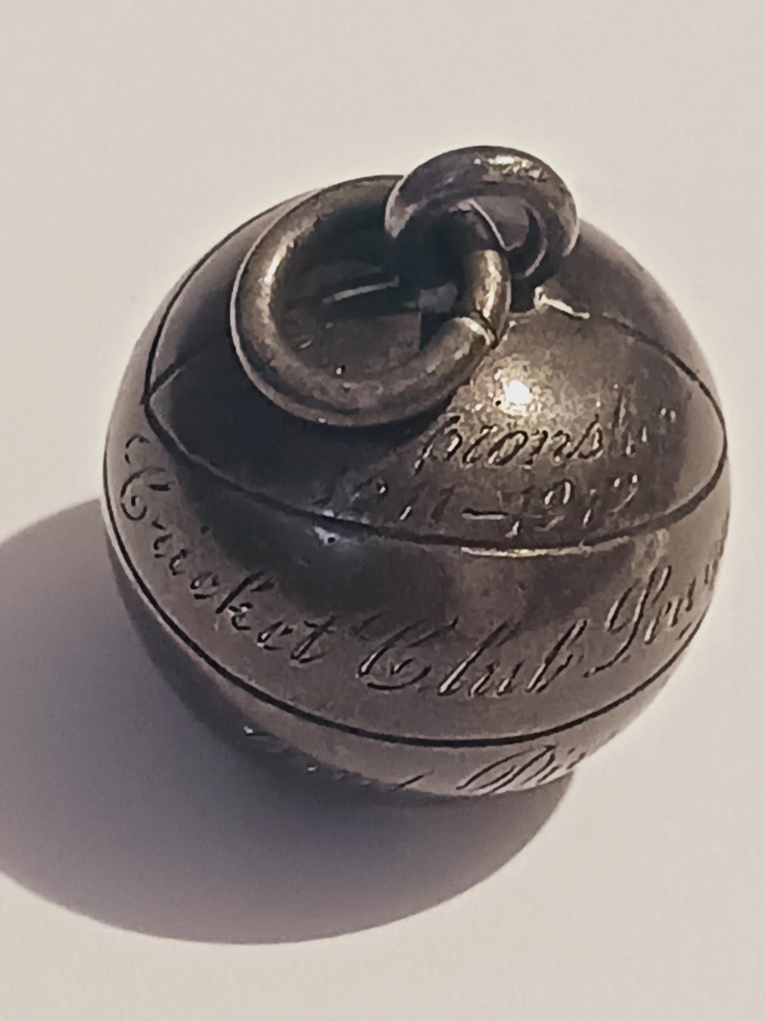 Antique Sterling Silver "1911-1912 Cricket Club" Ball Pendant - photo 2