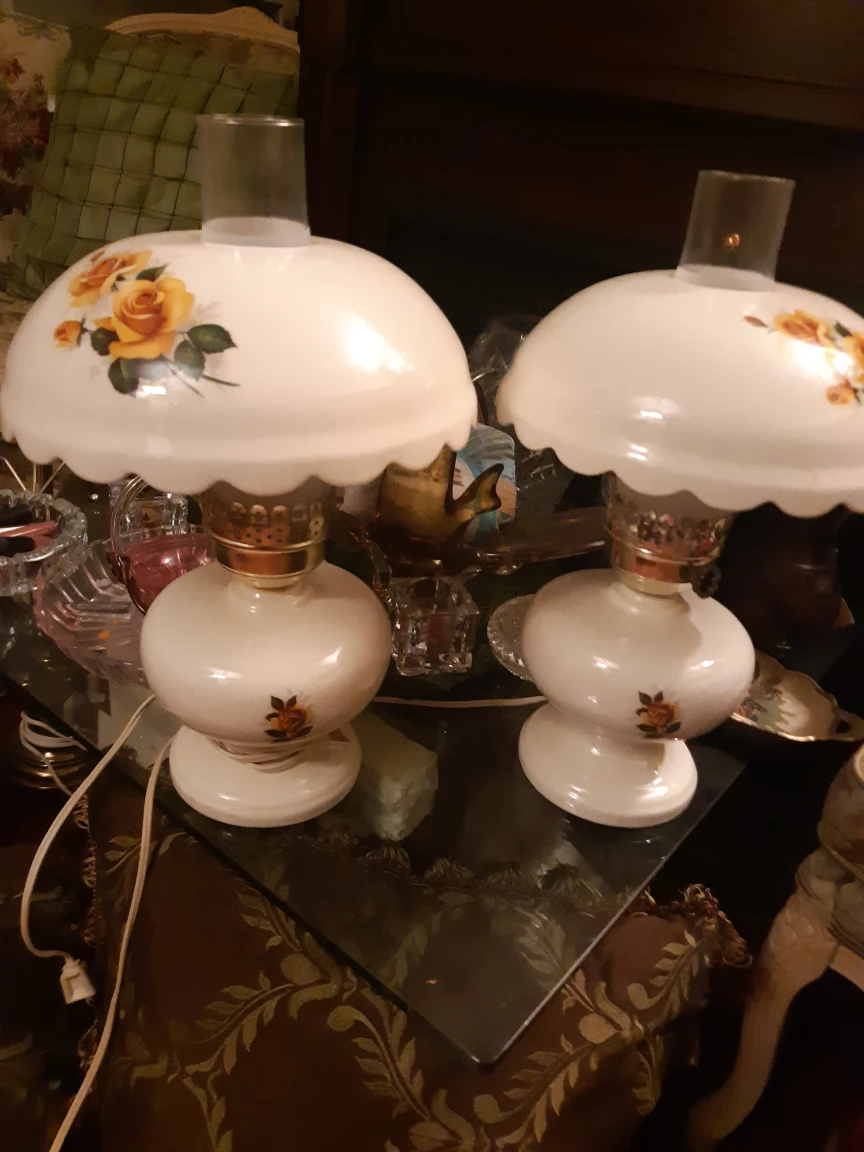 Pair of Vintage Ceramic Table Lamps with Floral Design