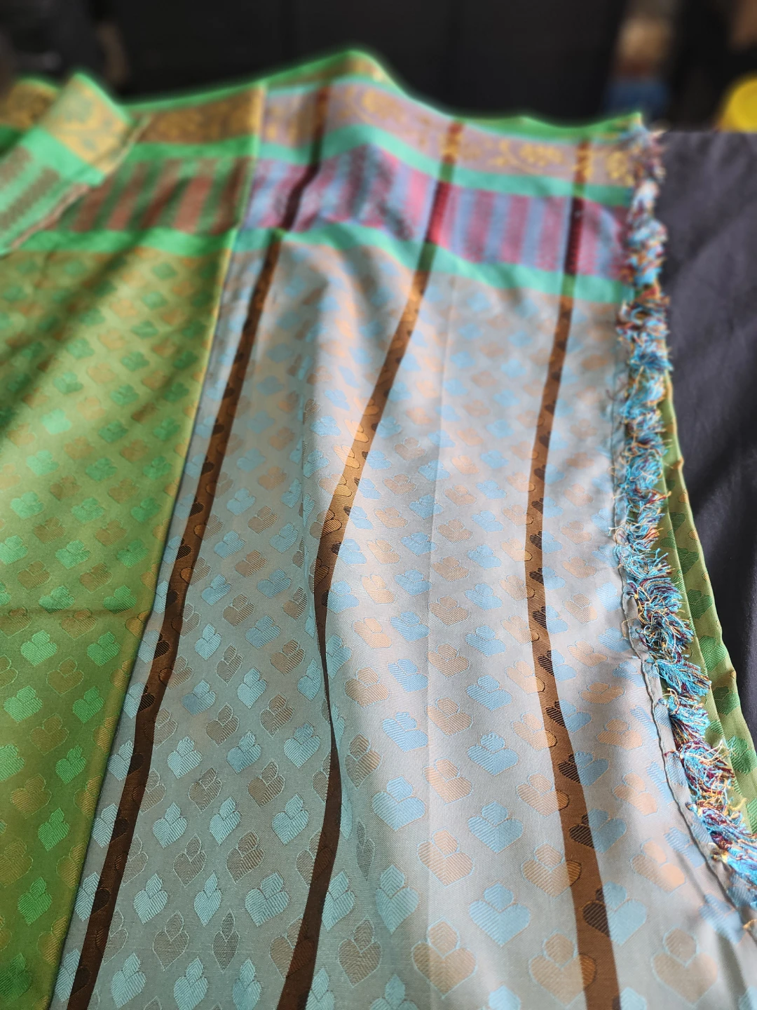 Green Silk Blend Saree with Tassels - photo 2