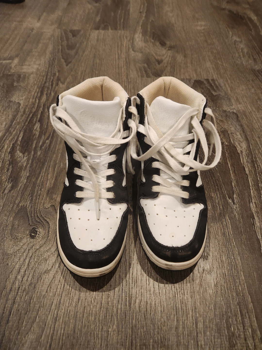 White and Black High-Top Sneakers
