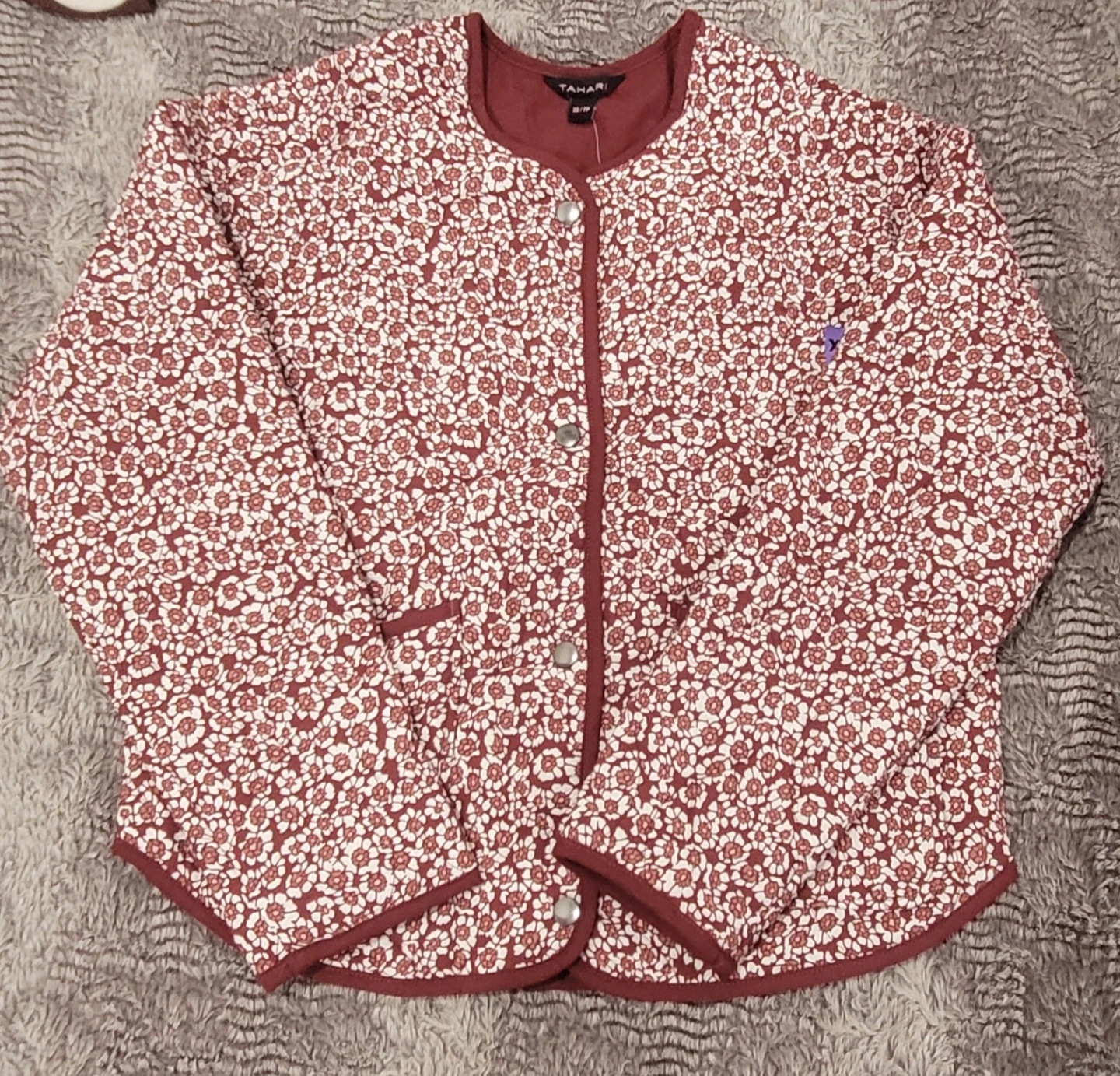 Tahari Floral Quilted Jacket - Burgundy