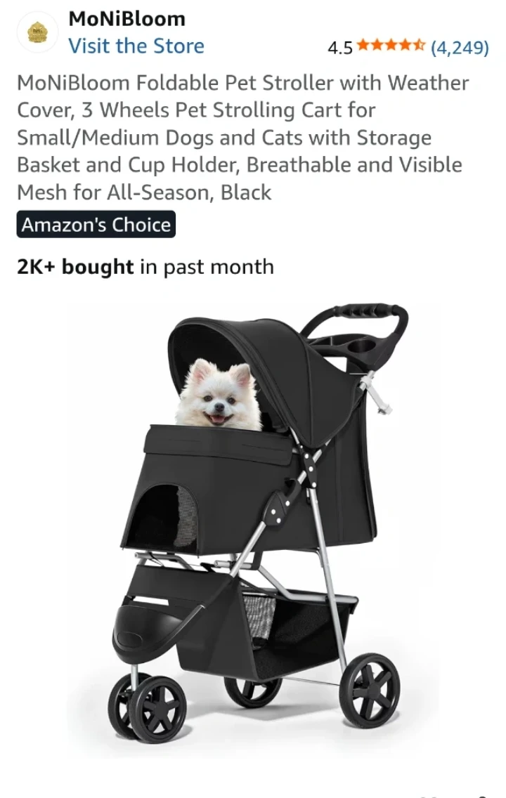 MoNiBloom Foldable Pet Stroller - Black