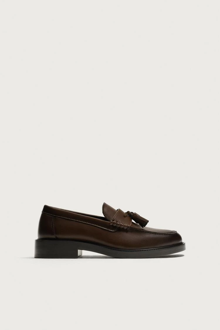 NEW ZARA Brown Leather Tassel Loafers - photo 2