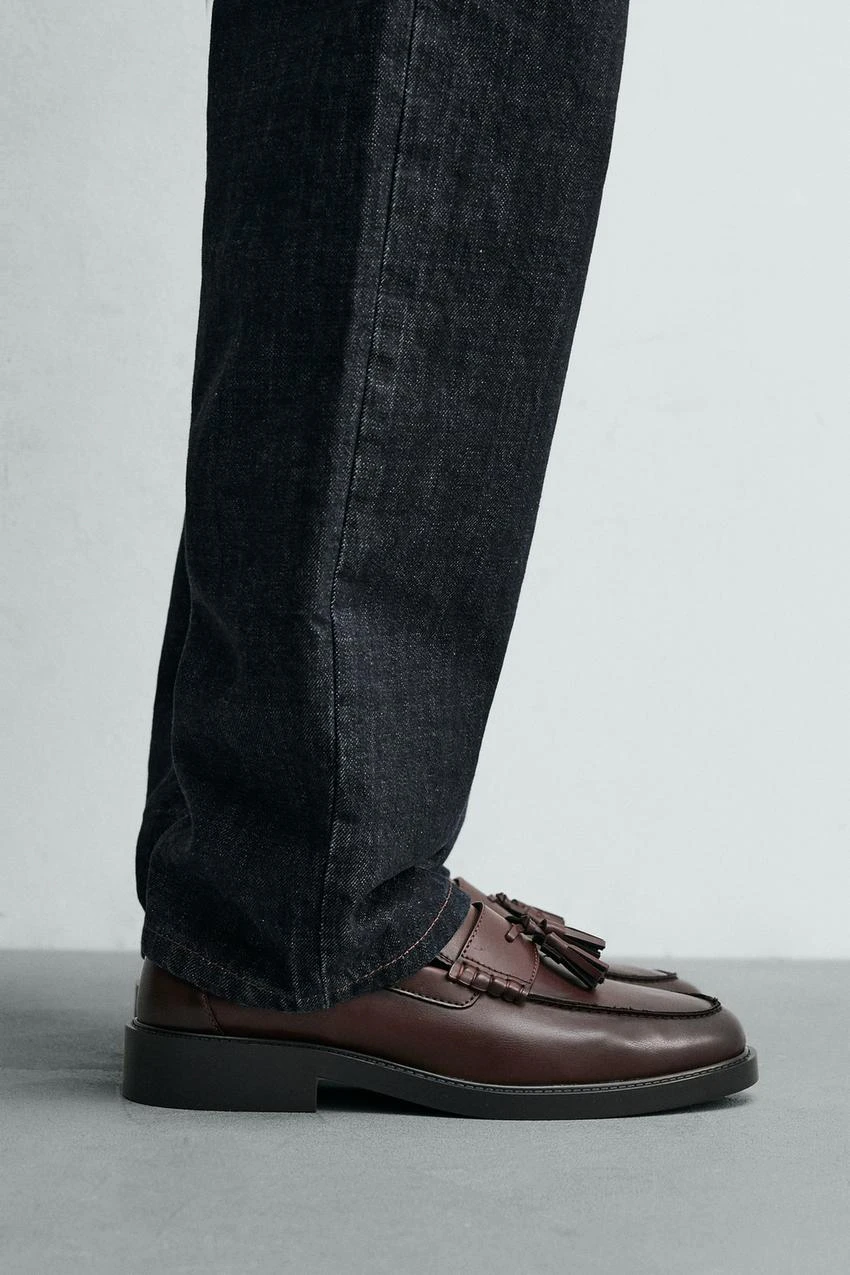 NEW ZARA Brown Leather Tassel Loafers - photo 3
