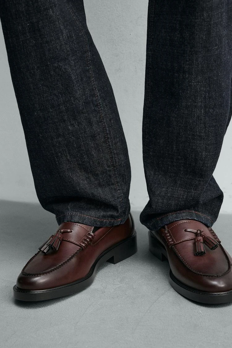 NEW ZARA Brown Leather Tassel Loafers - photo 5