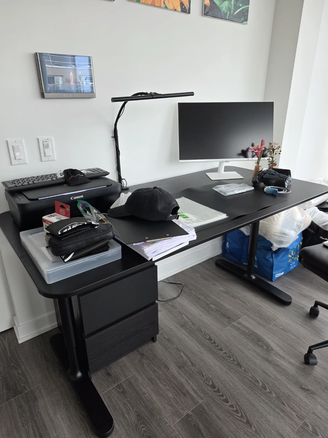 Spacious desk with cabinet