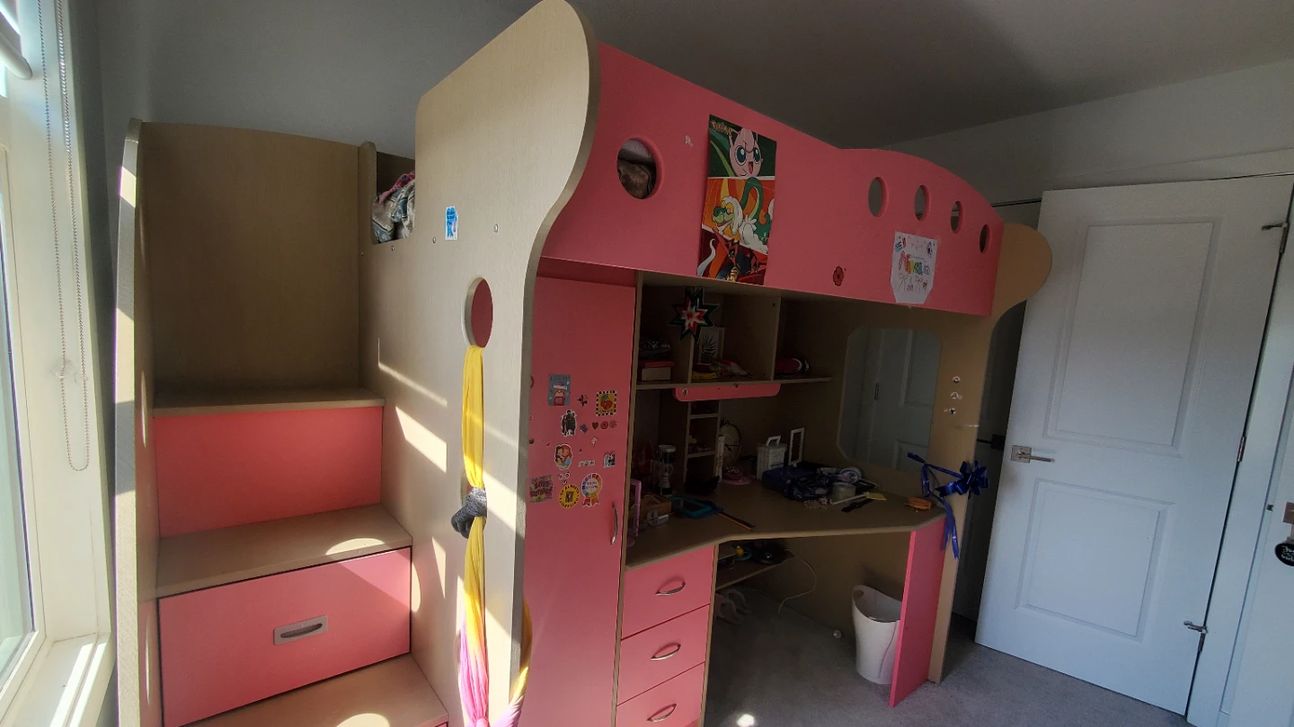 Pink Loft Bed with Desk and Storage