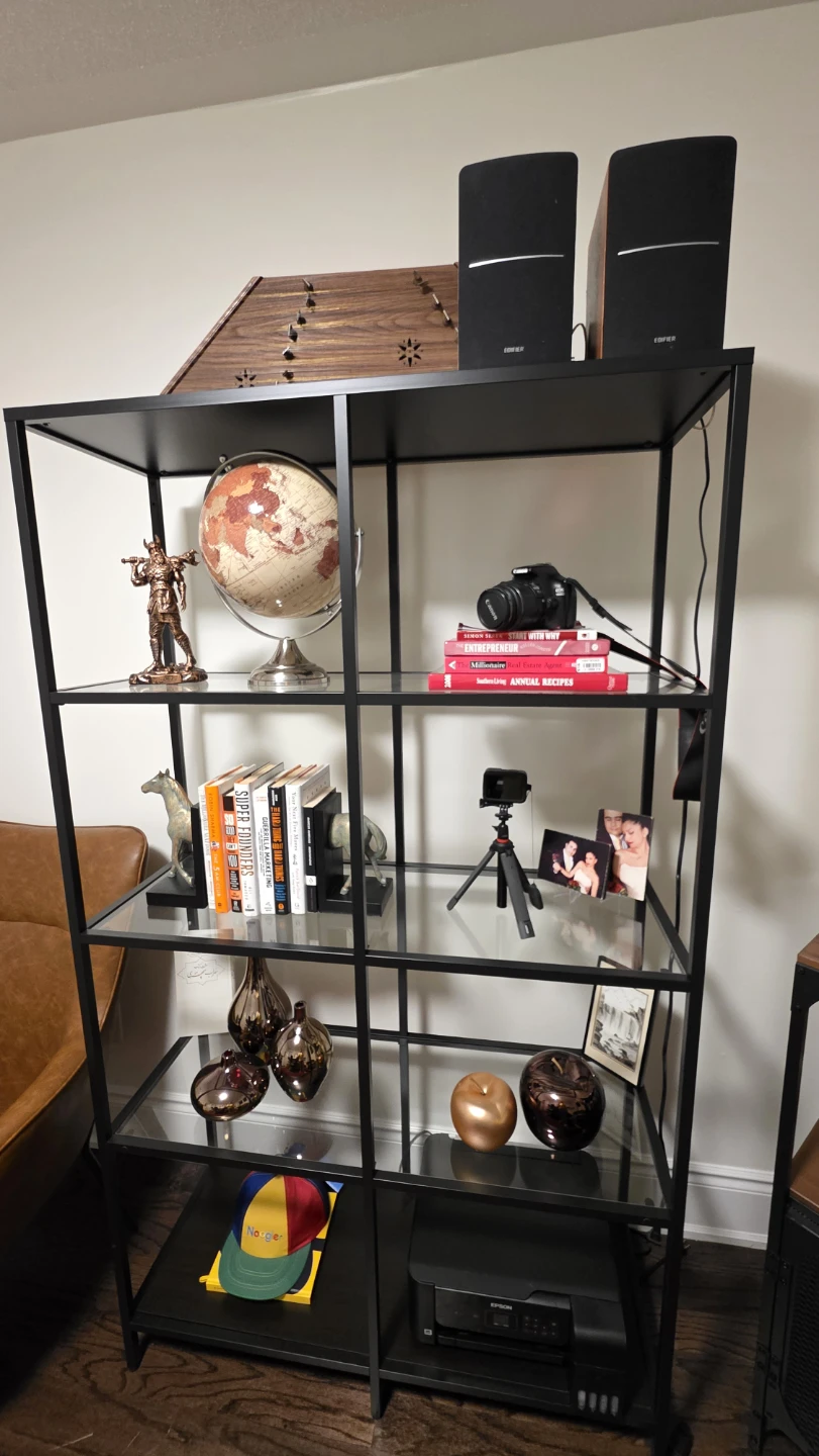 IKEA VITTSJÖ Shelf Unit - Black-Brown/Glass