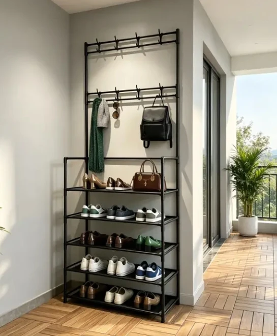 (BRAND NEW) 5-Tier Shoe Rack and Coat Hanger White