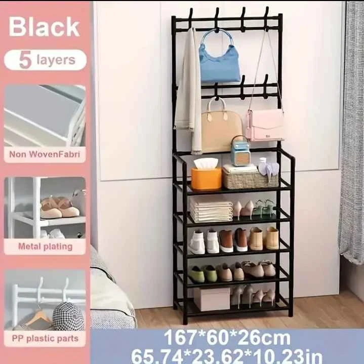 (BRAND NEW) 5-Tier Shoe Rack and Coat Hanger White - photo 2