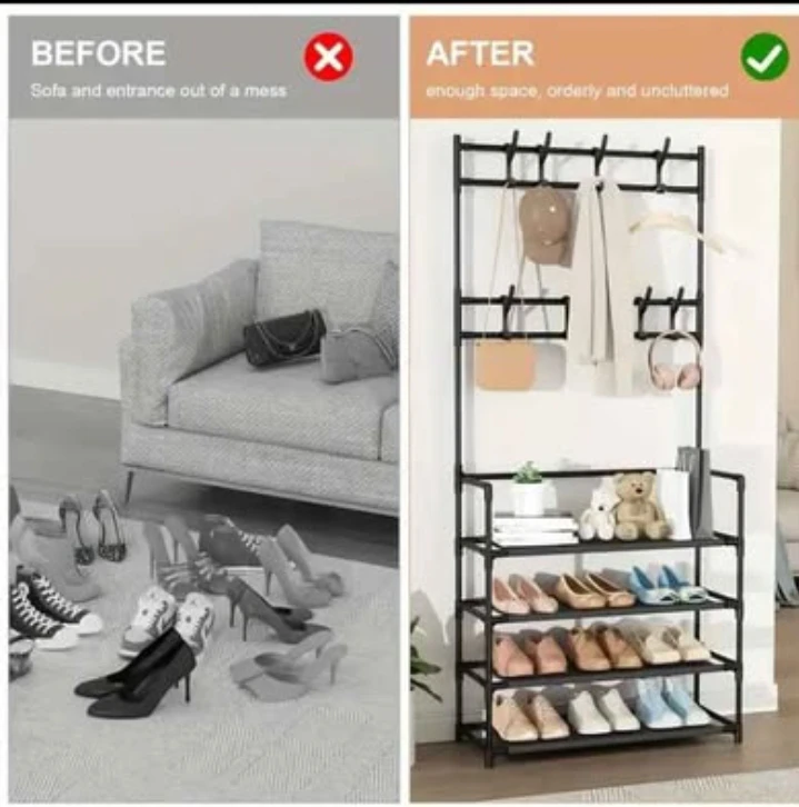 (BRAND NEW) 5-Tier Shoe Rack and Coat Hanger White - photo 3