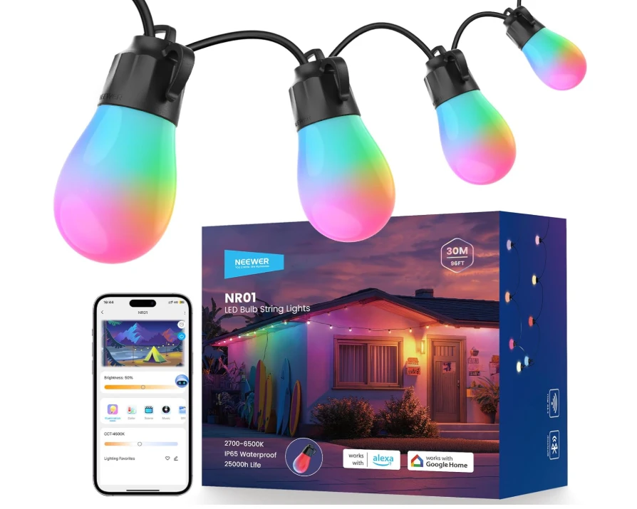 NEWEER 96ft Outdoor Smart RGB String Lights