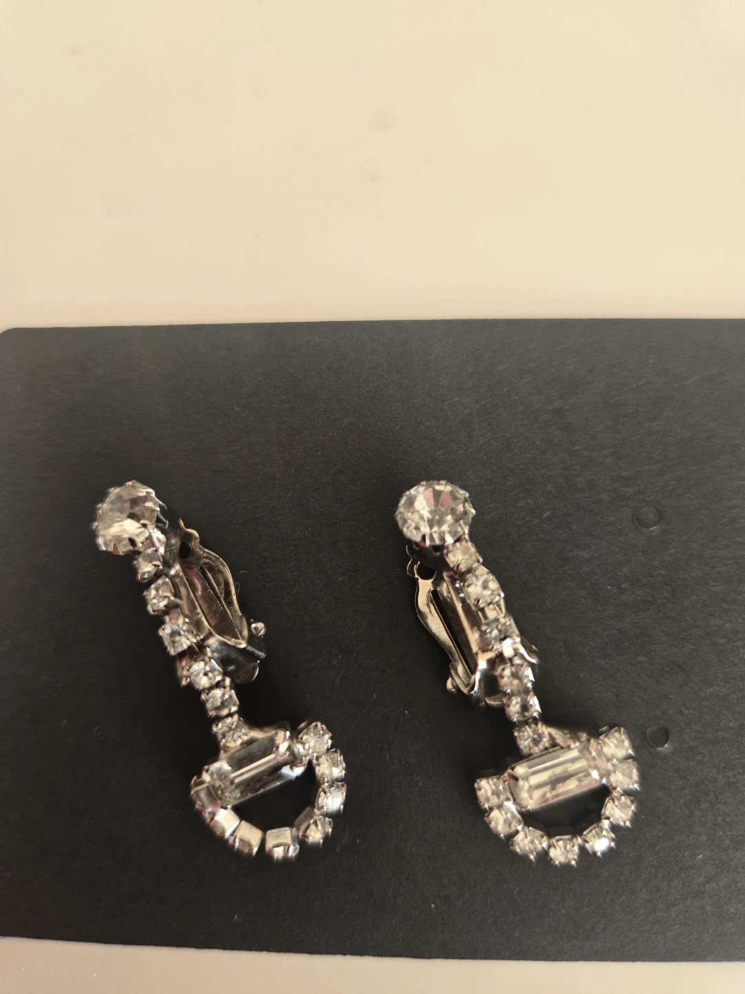 Rhinestone Vintage Stirup Clip-On Dangle  Earrings