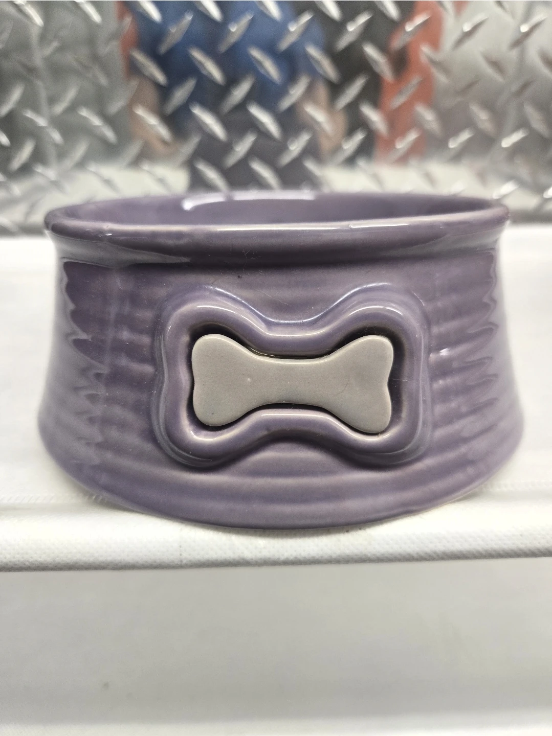 Ceramic Purple Dog Bowl with Cute Bone Detail – 5.5"