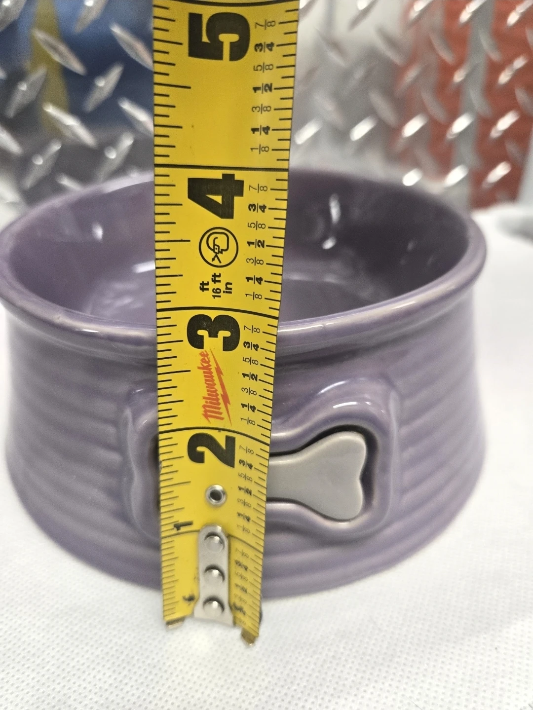 Ceramic Purple Dog Bowl with Cute Bone Detail – 5.5" - photo 4