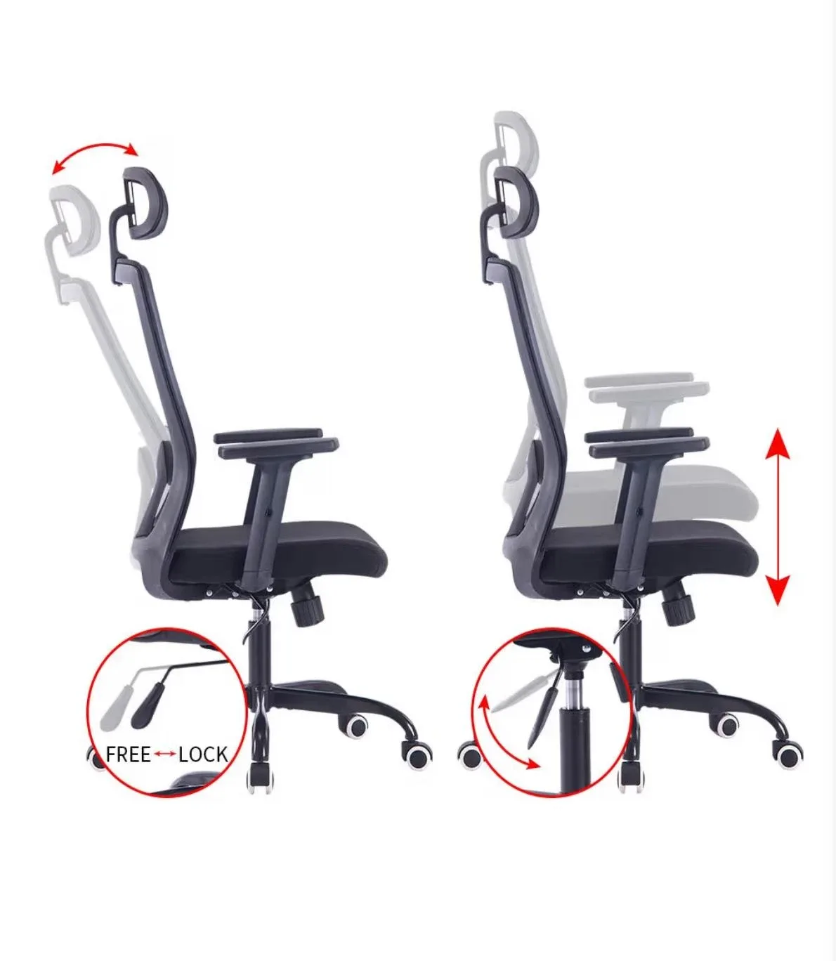 Black Mesh Ergonomic Office Chair with Headrest - photo 3
