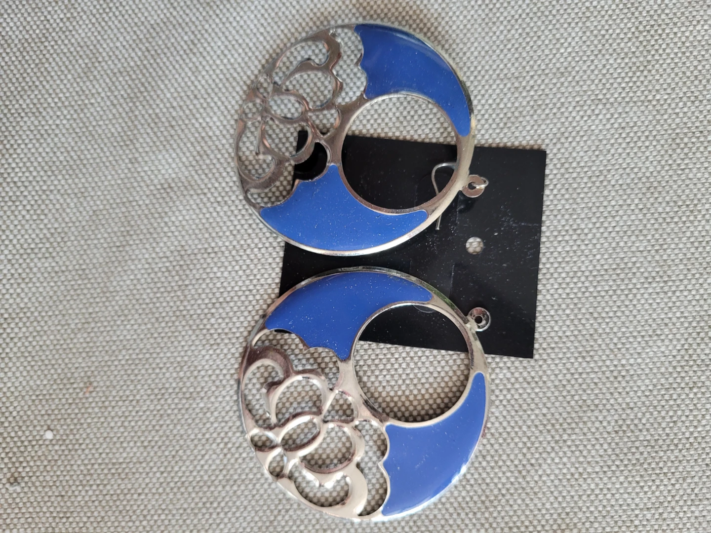 Blue and Silver Round Filigree Hoop Earrings