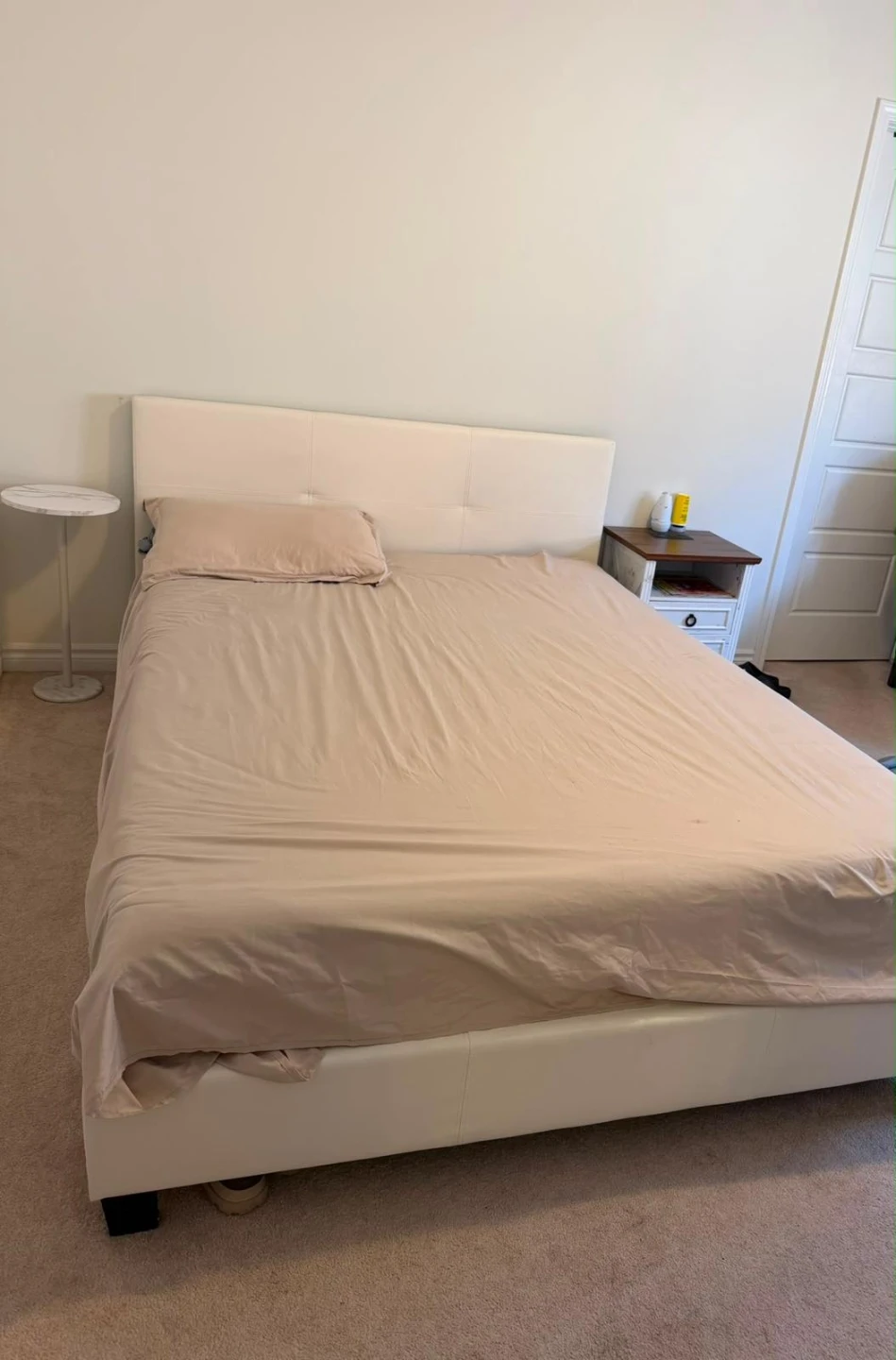 White Faux Leather Queen Bed Frame