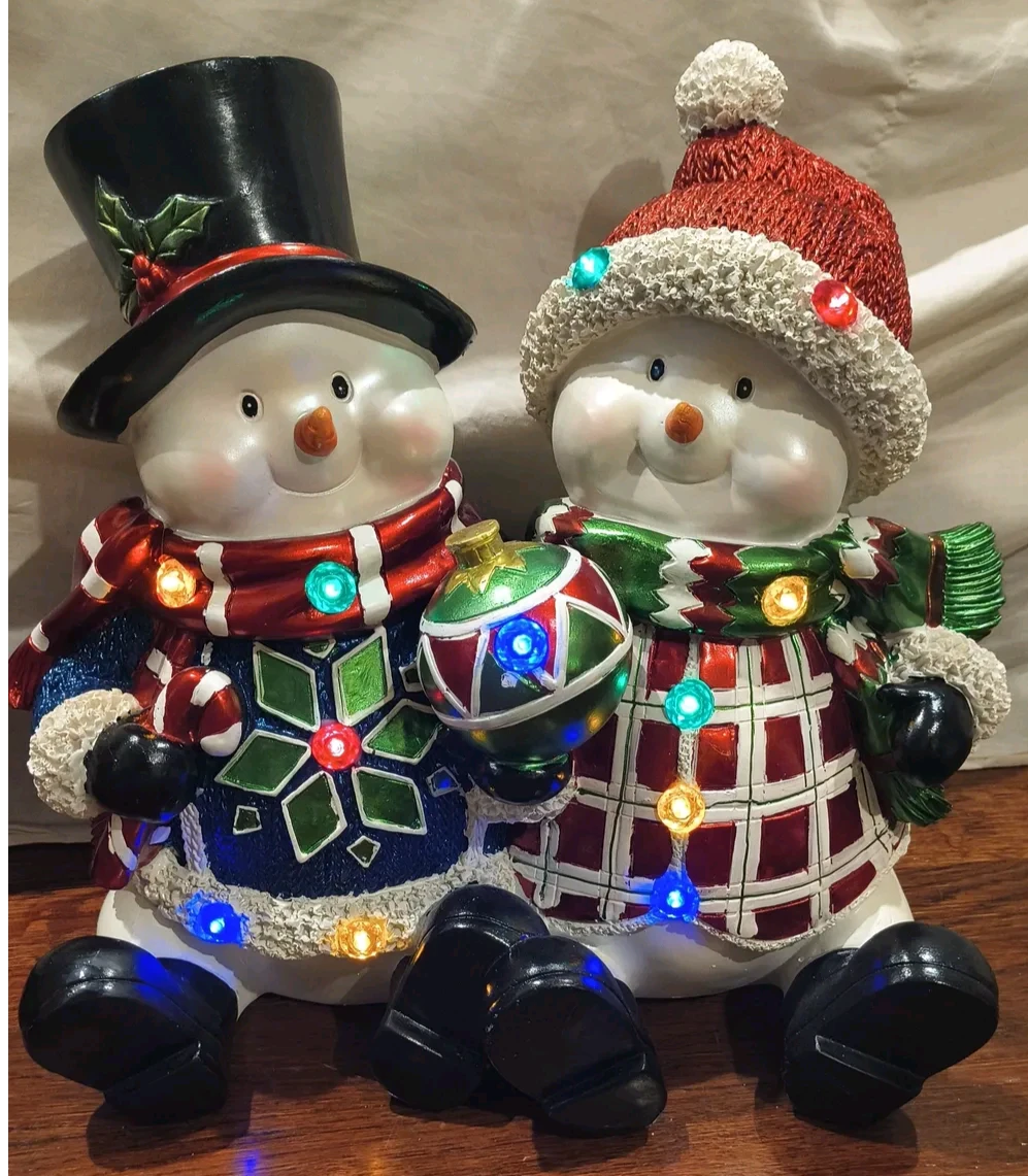 Light-Up Christmas Snowman Figurines with Ornament