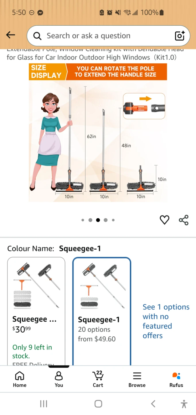 Extendable Window Cleaning Kit with Squeegee and Duster - photo 4