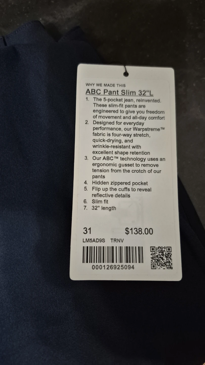 Brand New. Lululemon ABC Pant Slim 31"x32" Navy - photo 2