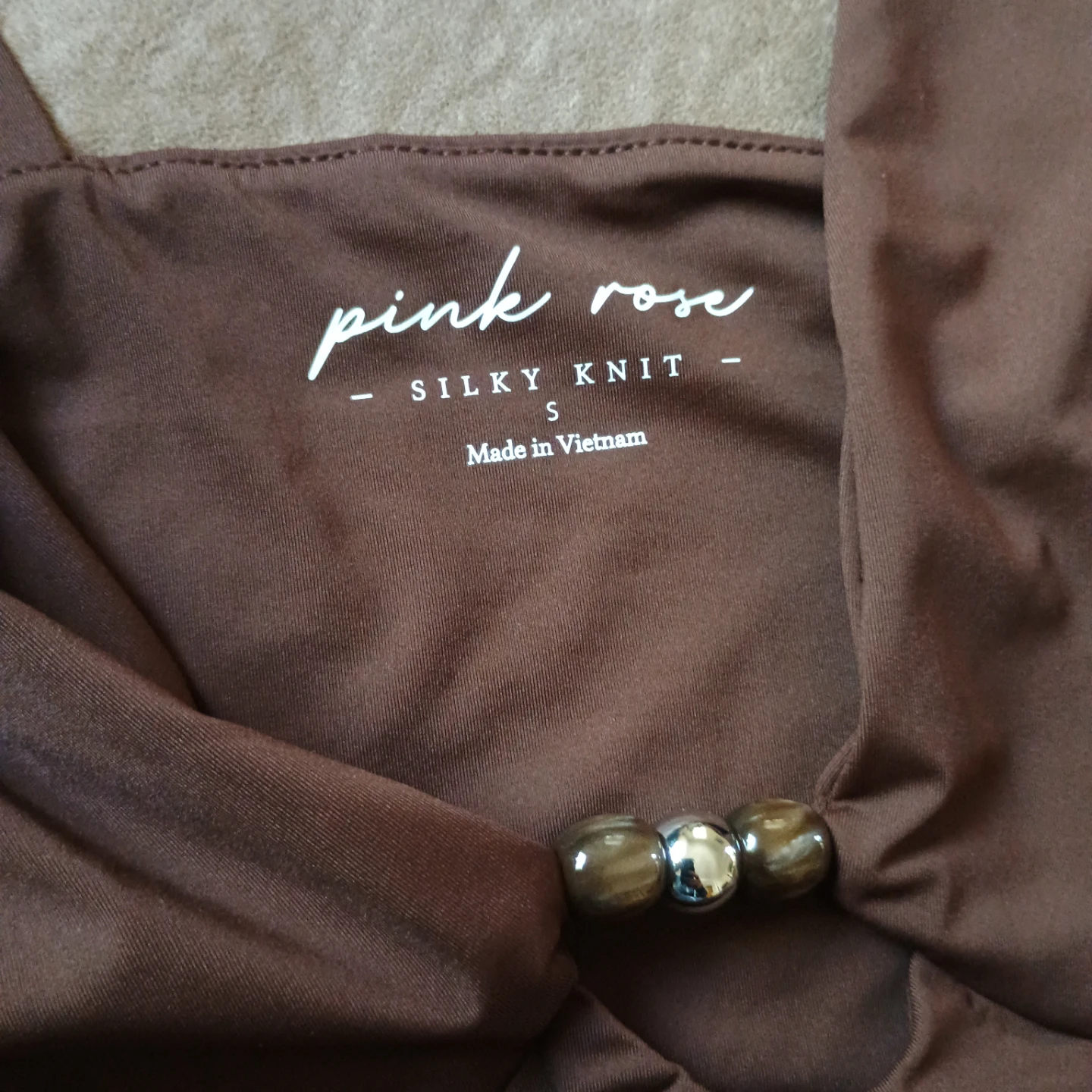 Pink Rose Silky Knit Top - Coffee Bean - Size S - photo 2