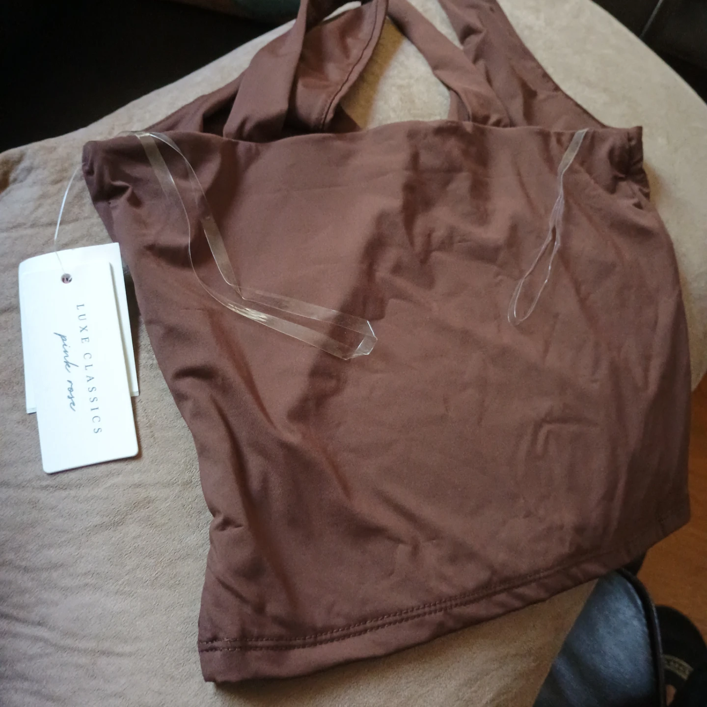Pink Rose Silky Knit Top - Coffee Bean - Size S - photo 4