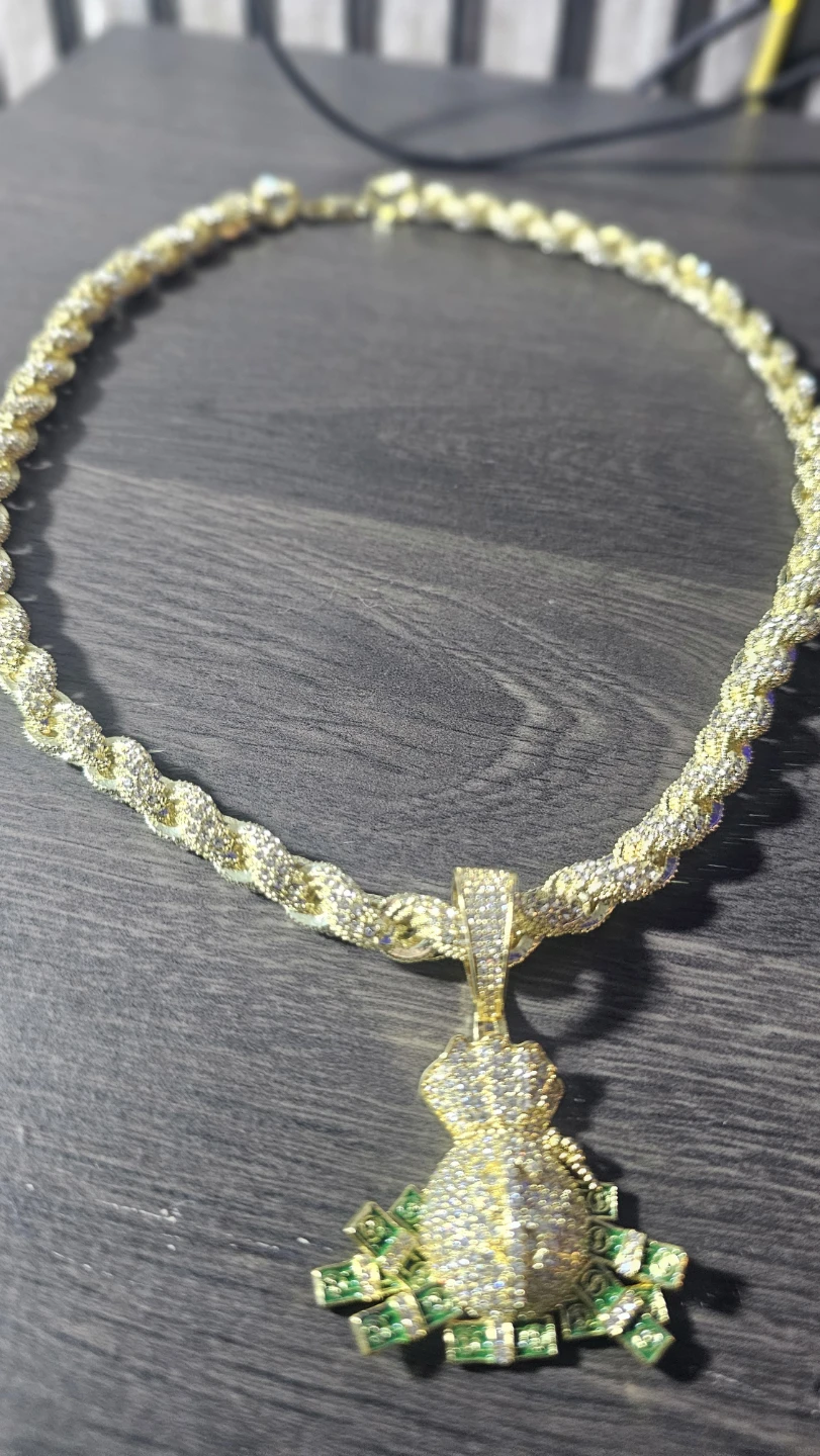 Gold Rope Chain Necklace with Money Bag Pendant