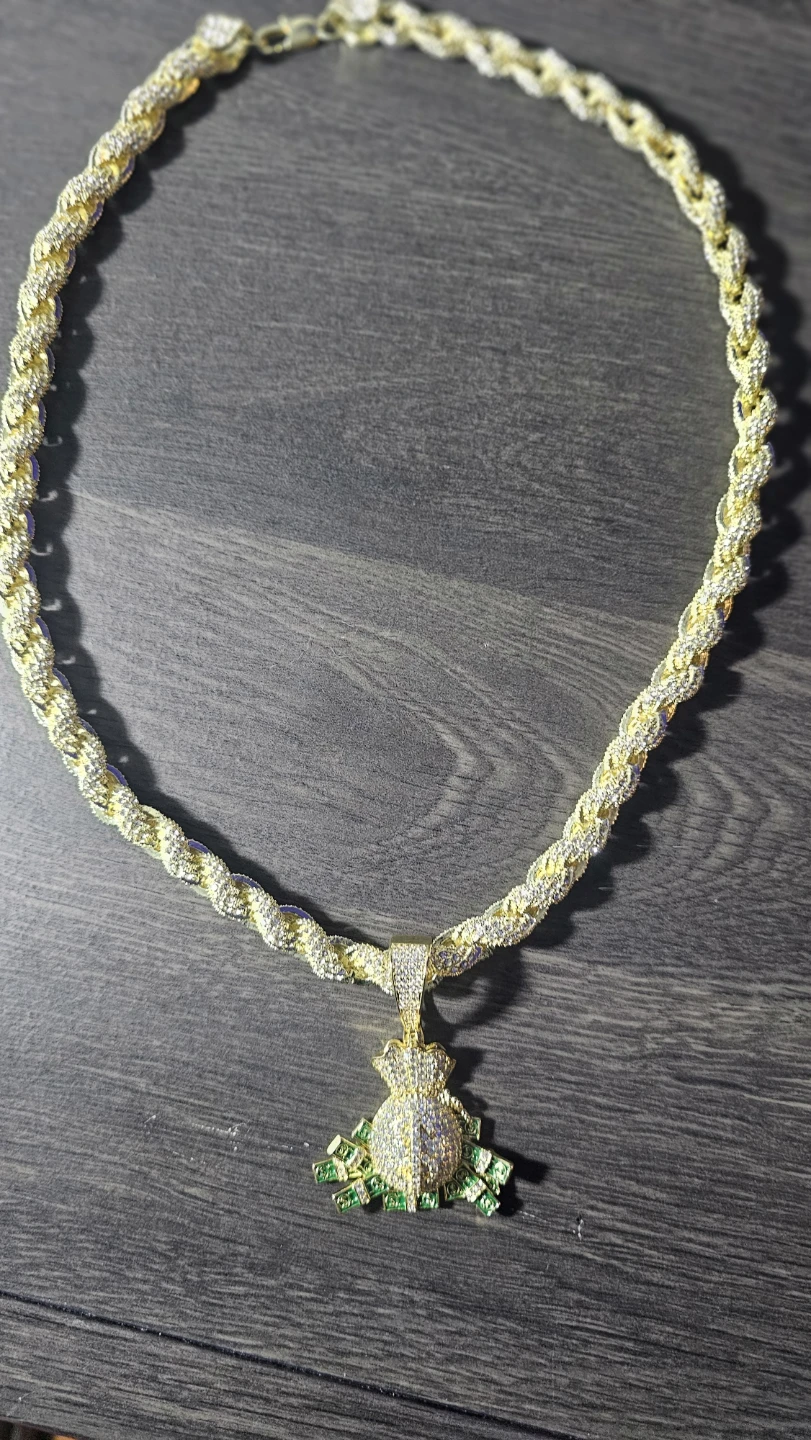 Gold Rope Chain Necklace with Money Bag Pendant - photo 2