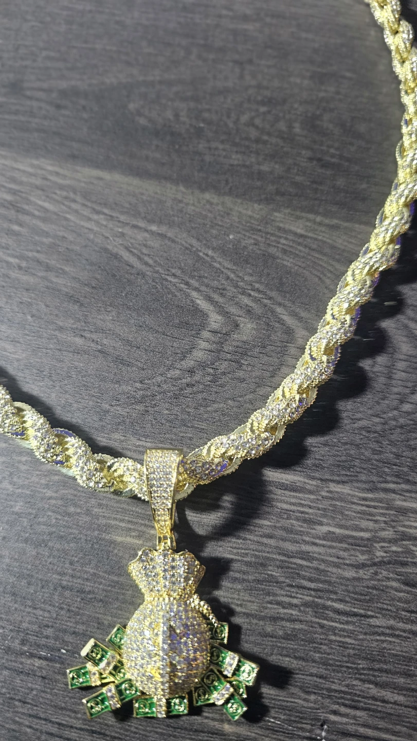 Gold Rope Chain Necklace with Money Bag Pendant - photo 3