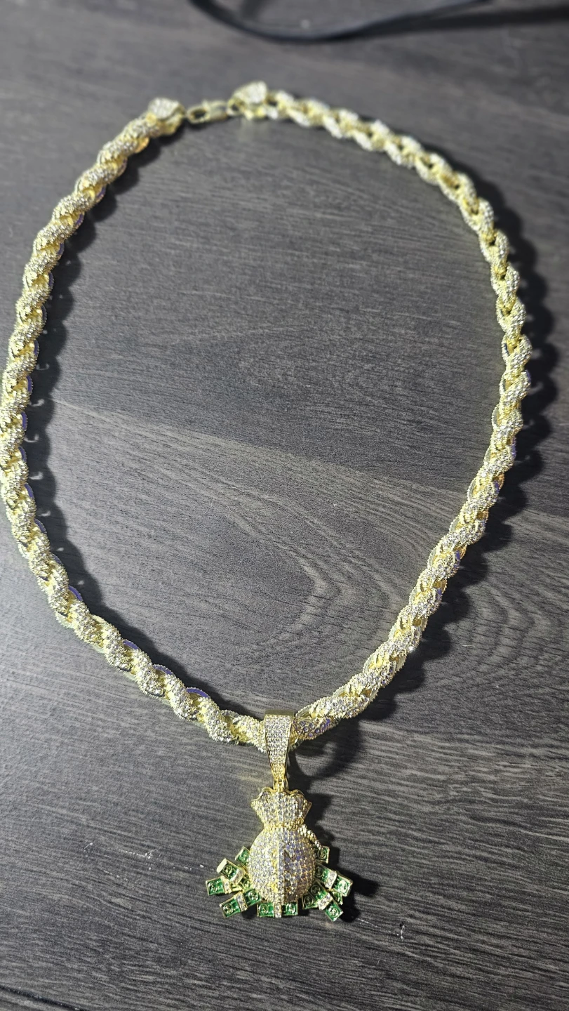 Gold Rope Chain Necklace with Money Bag Pendant - photo 4