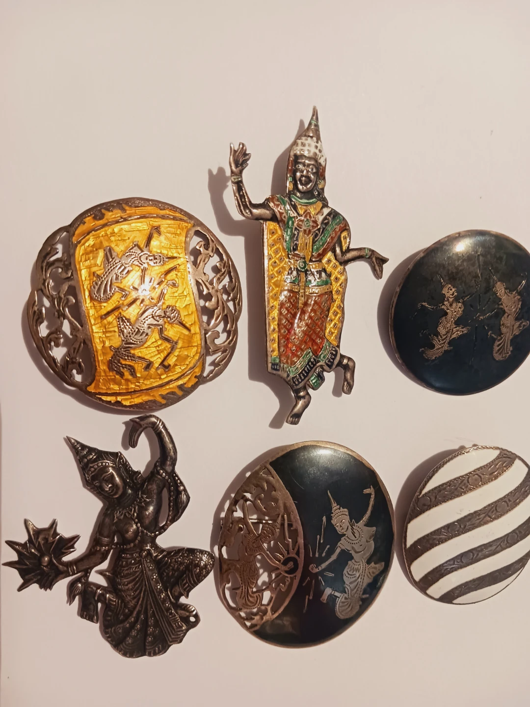 Lot of 6 Sterling Silver 925 Siam Niello Thai Dancers Brooches - photo 4
