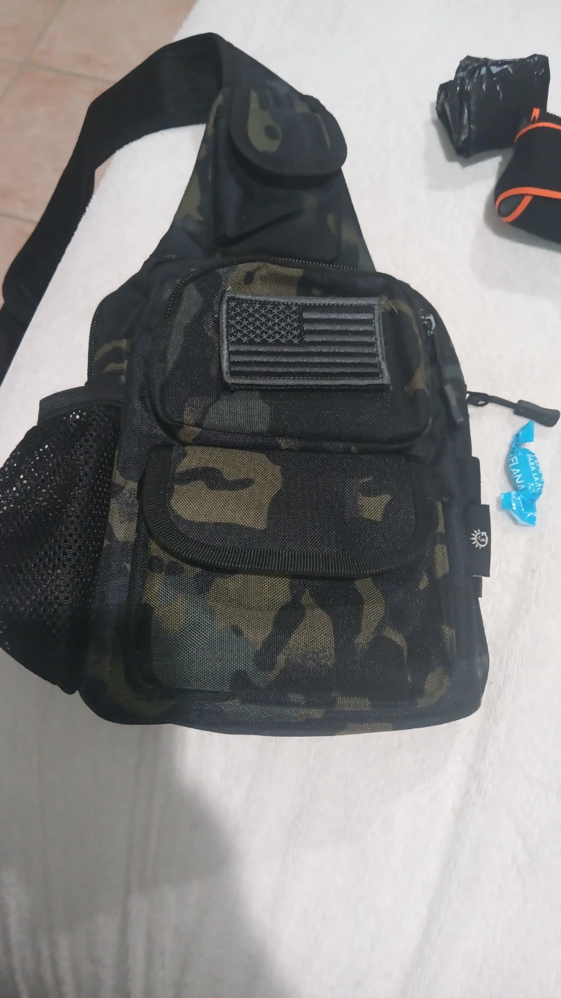 Camouflage Sling Bag with American Flag Patch