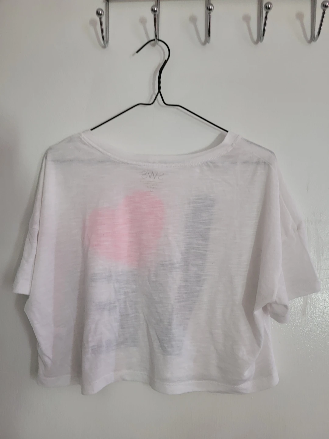White Cropped LOVE Heart T-Shirt - photo 2