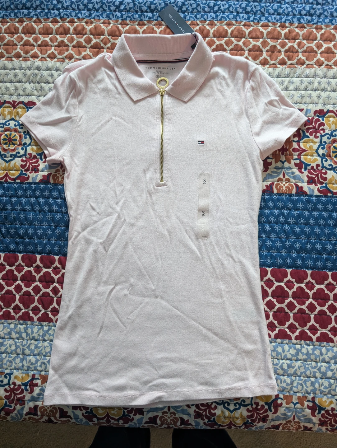Tommy Hilfiger Pink Slim Fit Zip Polo Shirt Size S - photo 2