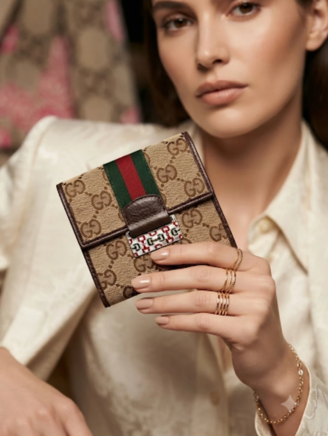 Retro Gucci Canvas Web Trifold Wallet