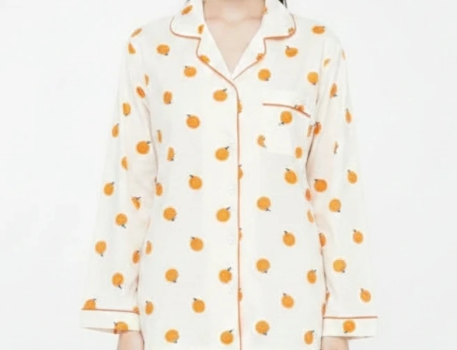 White Pyjama Top with Orange Print