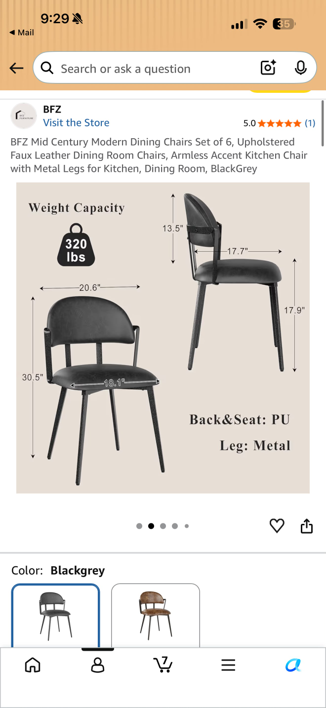 BFZ Mid Century Modern Dining Chairs - Set of 6 - Blackgrey - photo 2