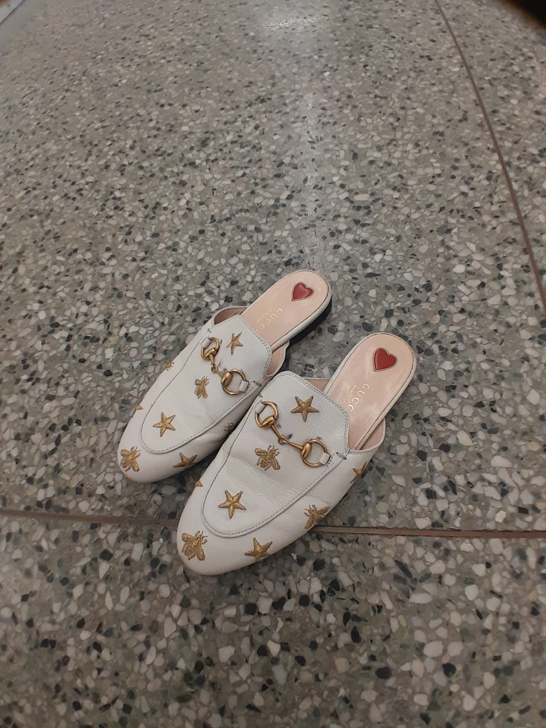 White Gucci Mules with Bee and Star Embroidery Women's Size 5 5