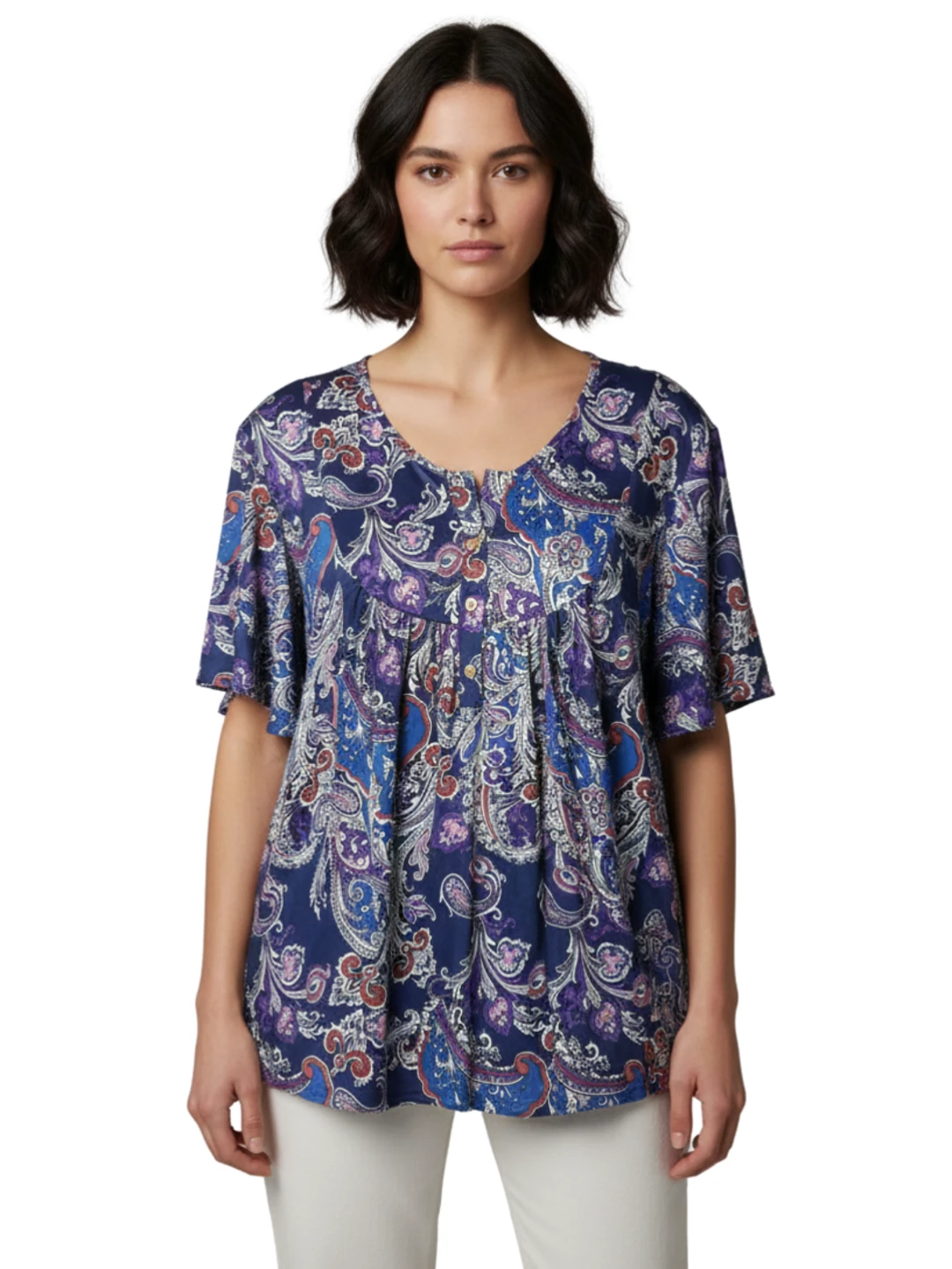 Women's Blue Paisley Print Top XXL