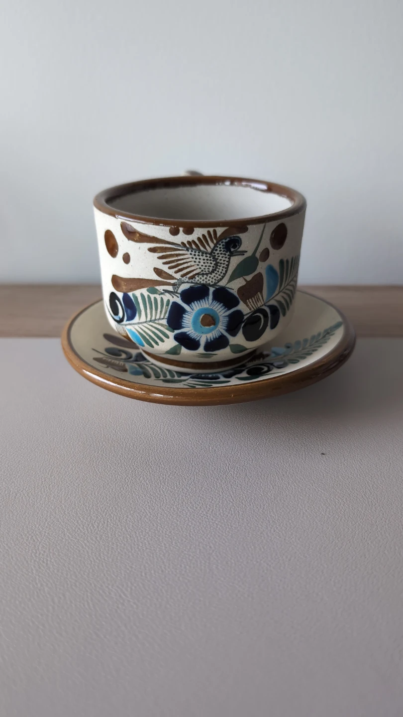 VintageTonala Mexican Folk Art Ceramic Cup and Saucer Set