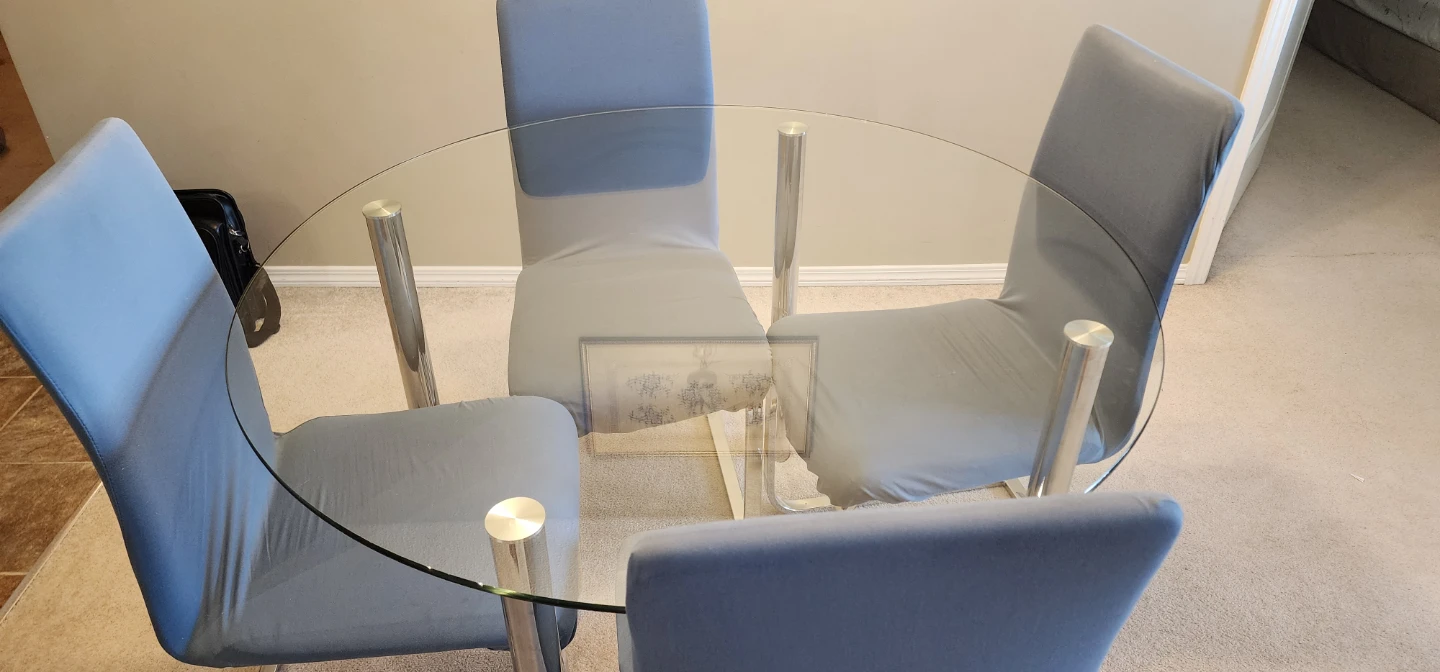 45" Glass Dining Table with 4 ( Free) Chairs
