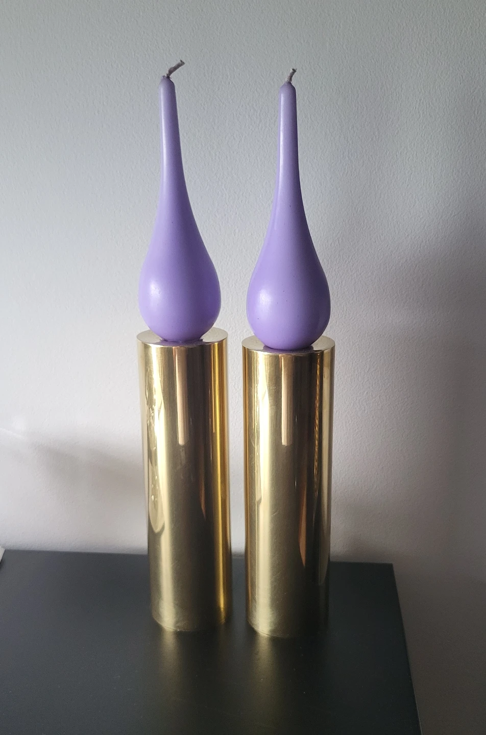 Unique Brass Cylinder Candle  Holders with 2 Lavender Candles